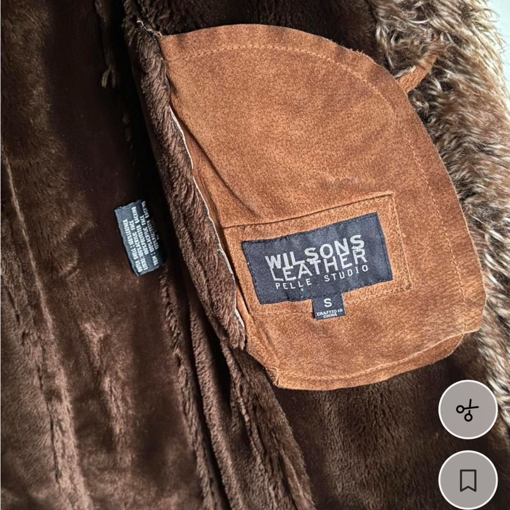 Wilsons Leather Brown Teddy Jacket with Faux Fur Trim - Picture 6 of 7